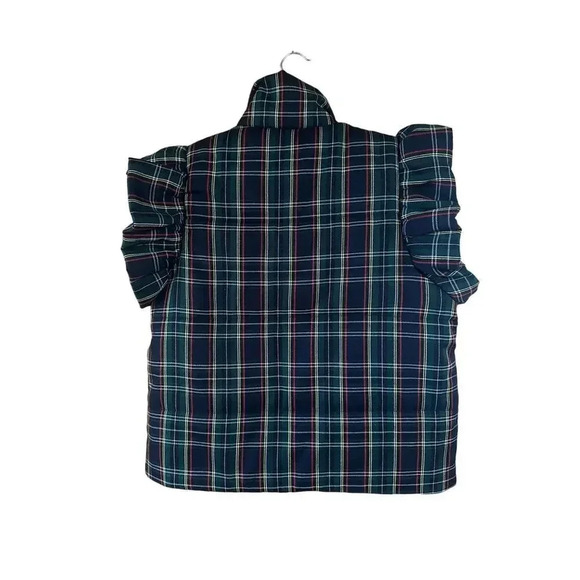 Entro Plaid Print Quilted Collared Button Up Vest Ruffle Sleeve Women Size Small - Picture 7 of 9